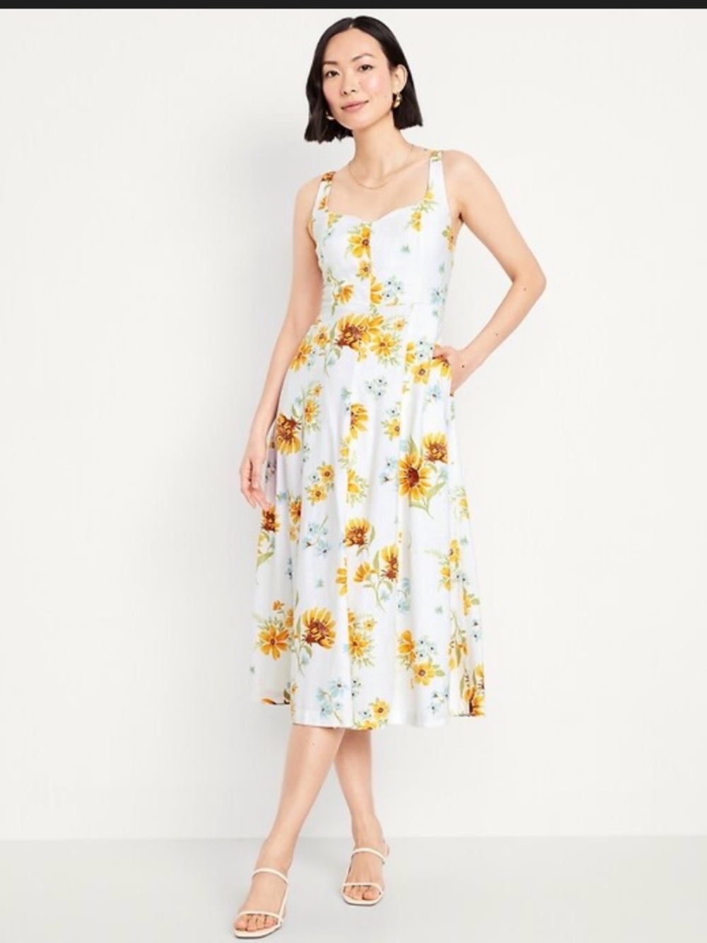 NWT Old Navy Sunflower Fit & Flare Sleeveless Linen-Blend Midi Dress XL